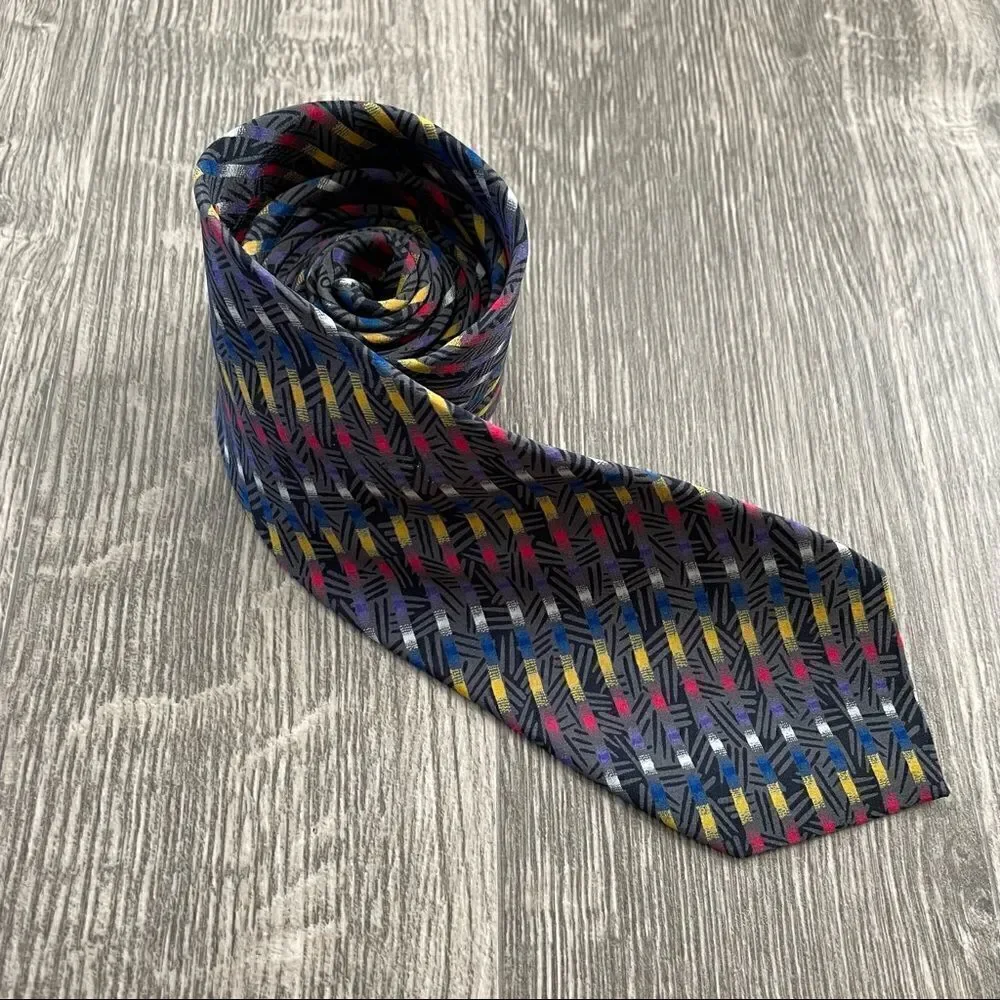 Missoni Vintage Blue Yellow Red Allover Pattern Silk Tie